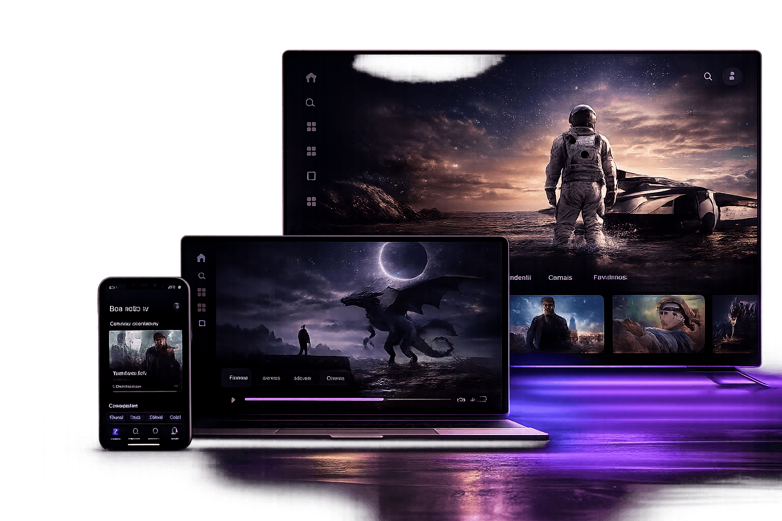 Prévia visual premium da central em múltiplos dispositivos